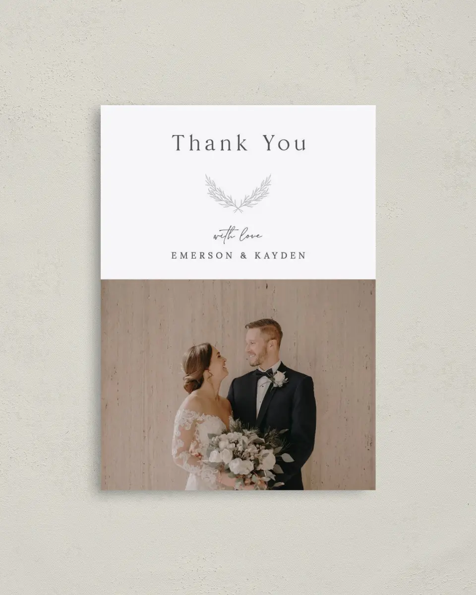 This is a 4" x 5.6" Thank You Postcard called Soft Sprig printed in full color on Soft Touch Finish paper