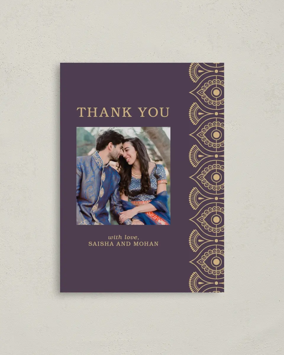 This is a 4" x 5.6" Thank You Postcard called Royal Pattern printed in full color on Soft Touch Finish paper