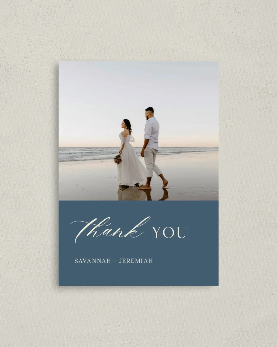 This is a 4" x 5.6" Thank You Postcard called The Savannah printed in full color on Soft Touch Finish paper