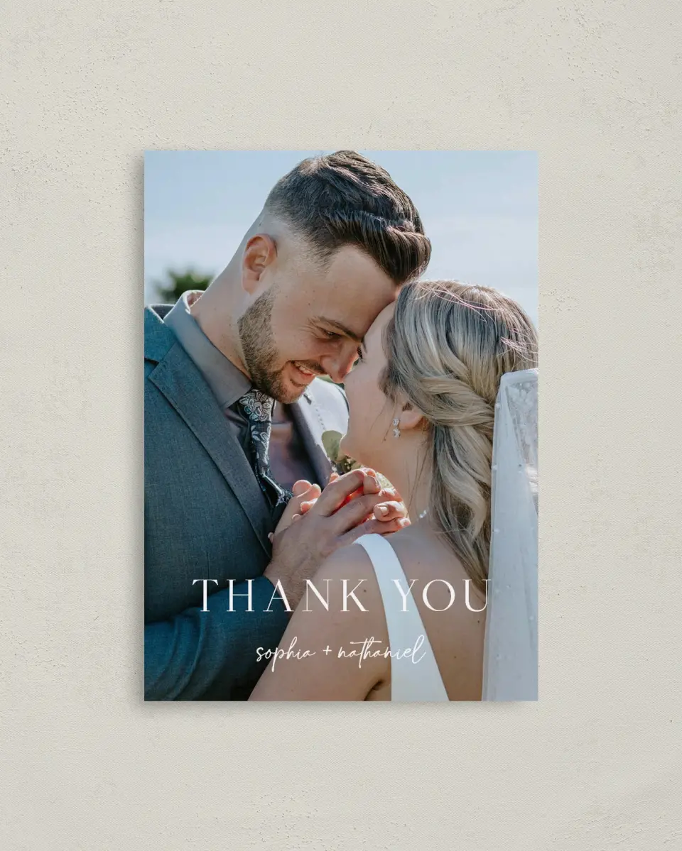 This is a 4" x 5.6" Thank You Postcard called The Sophia printed in full color on Soft Touch Finish paper