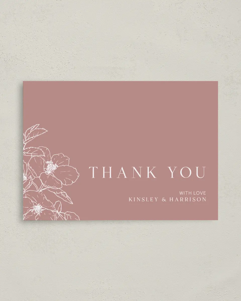 This is a 4" x 5.6" Thank You Postcard called The Kinsley printed in full color on Soft Touch Finish paper