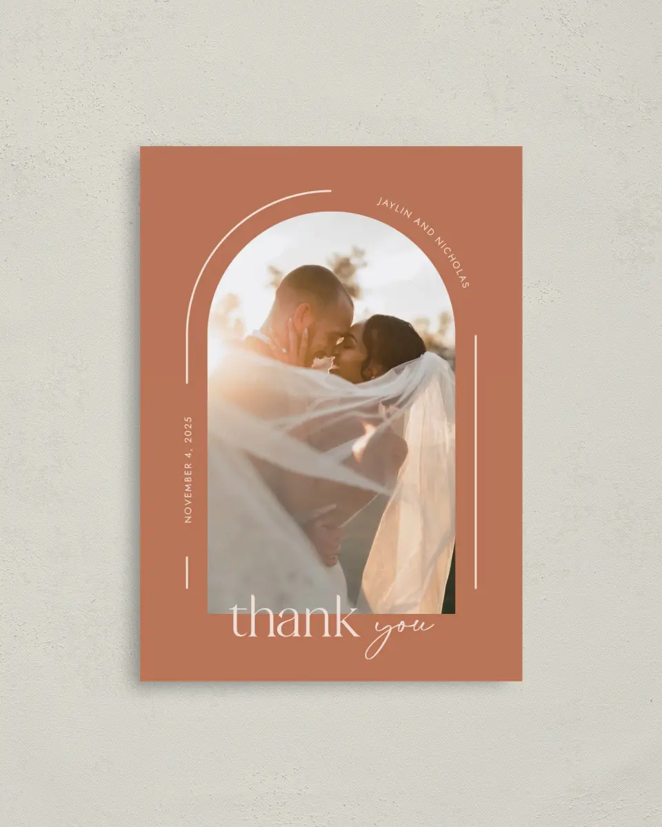This is a 4" x 5.6" Thank You Postcard called The Jaylin printed in full color on Soft Touch Finish paper