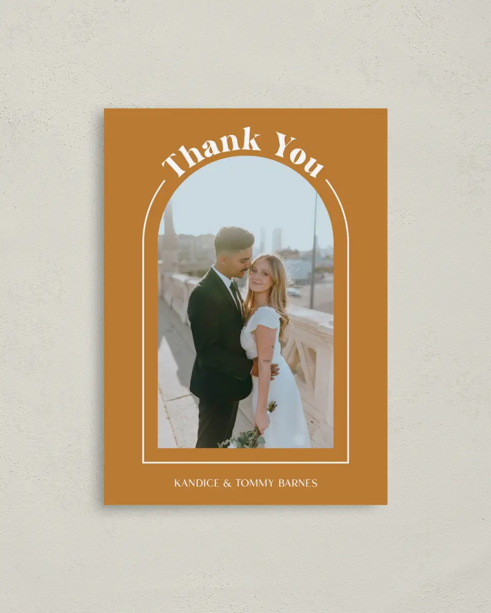 This is a 4" x 5.6" Thank You Postcard called The Kandice printed in full color on Soft Touch Finish paper