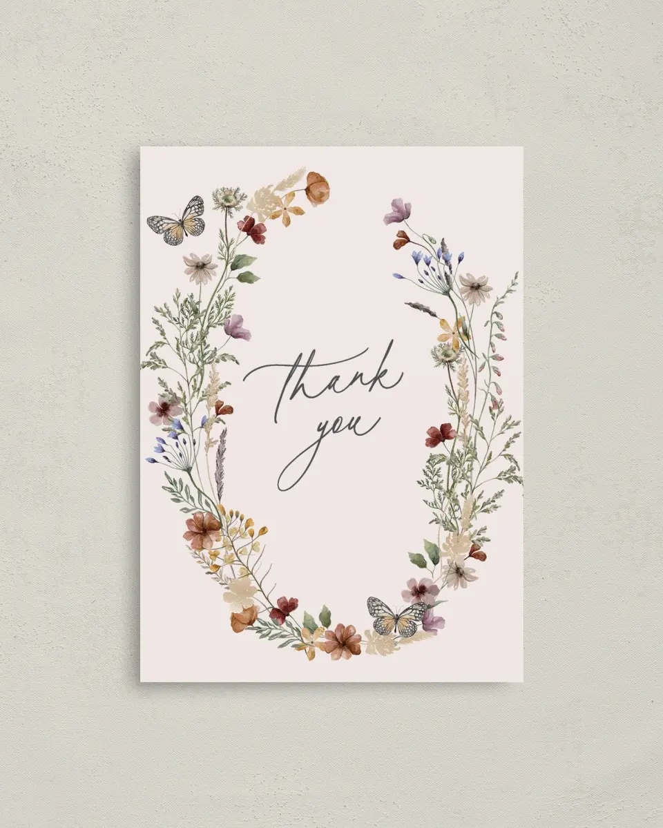 This is a 4" x 5.6" Newlywed called Gives Her Butterflies printed in full color on Soft Touch Finish paper