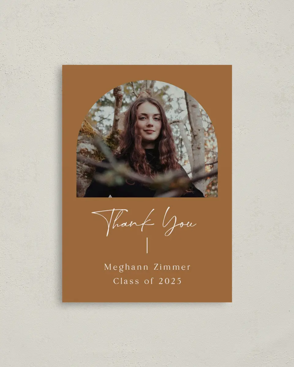 This is a 4" x 5.6" Graduation Thank You Postcard called Simple Signature printed in full color on Soft Touch Finish paper