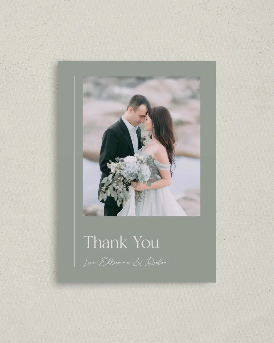 This is a 4" x 5.6" Thank You Postcard called Elegant Lines printed in full color on Soft Touch Finish paper