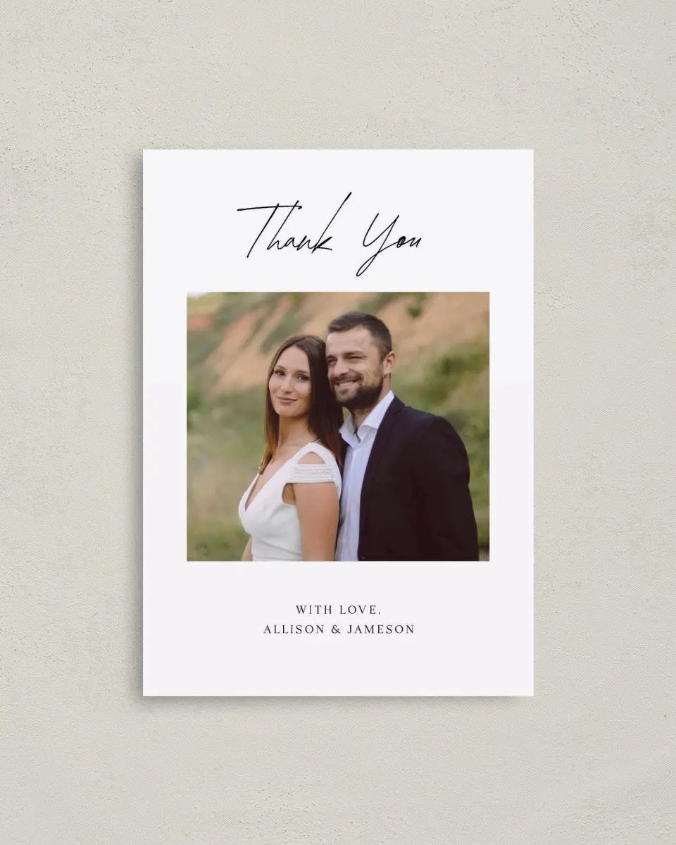 This is a 4" x 5.6" Thank You Postcard called Simple Signature printed in full color on Soft Touch Finish paper
