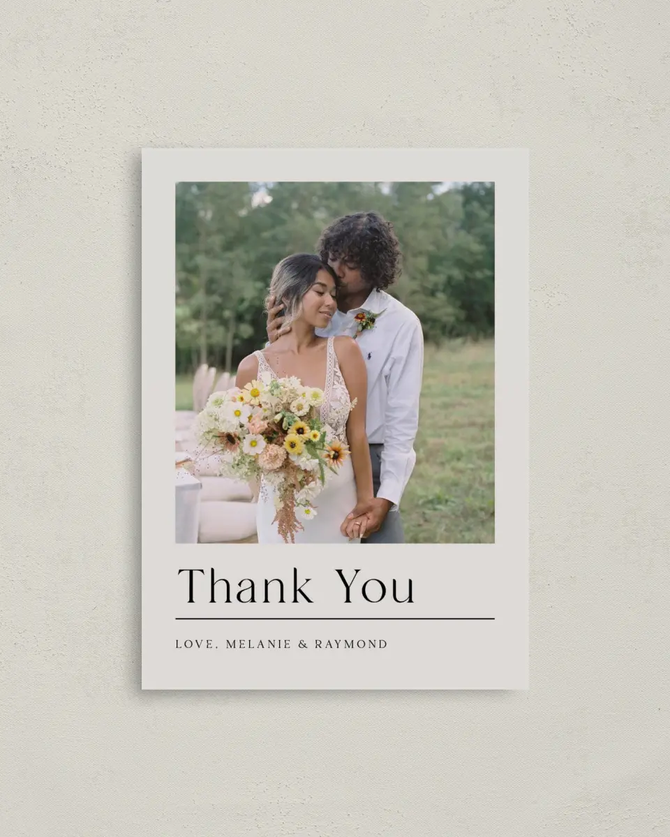 This is a 4" x 5.6" Thank You Postcard called Styled Lines printed in full color on Soft Touch Finish paper