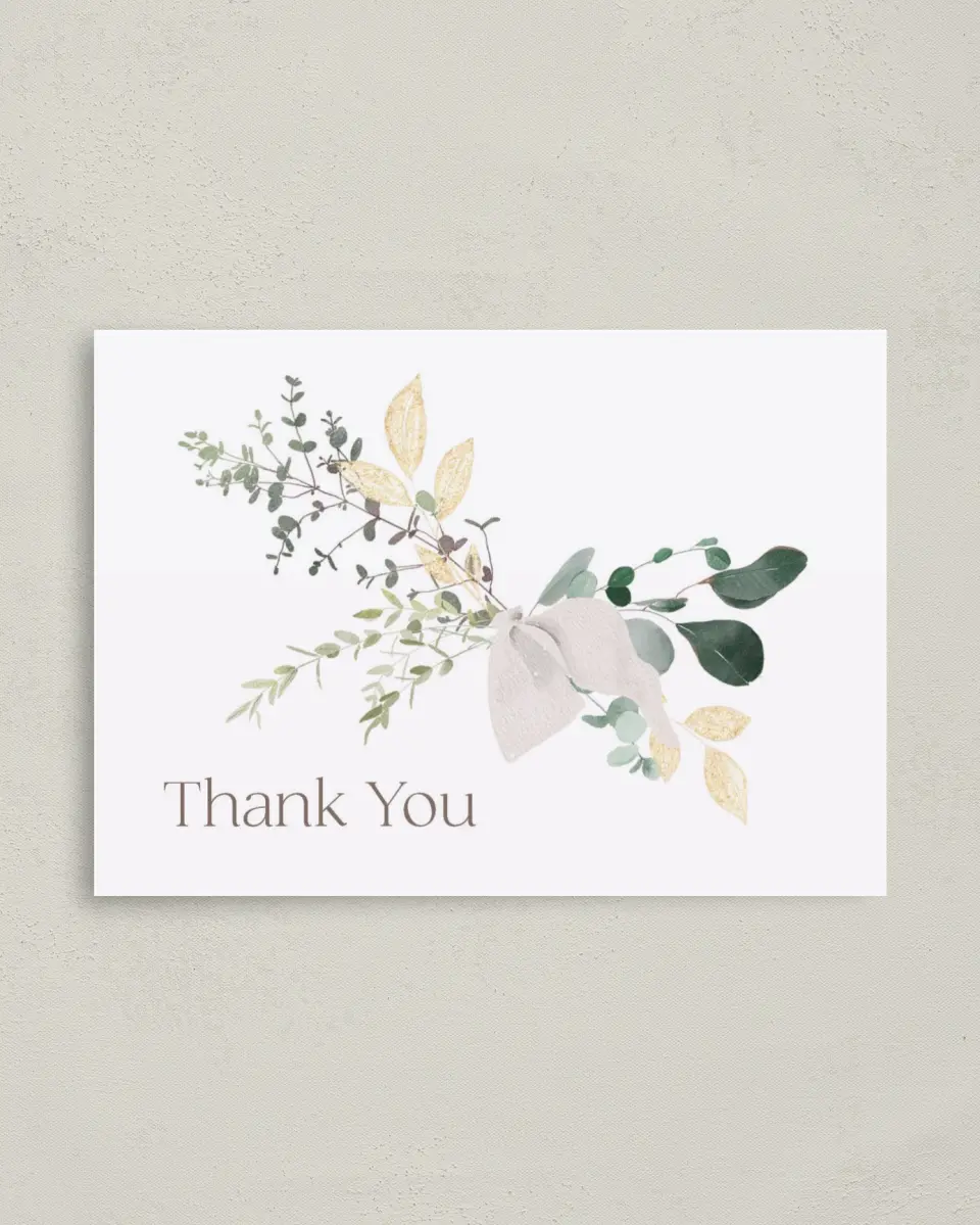 This is a 4" x 5.6" Newlywed called Botanical Bow printed in full color on Soft Touch Finish paper