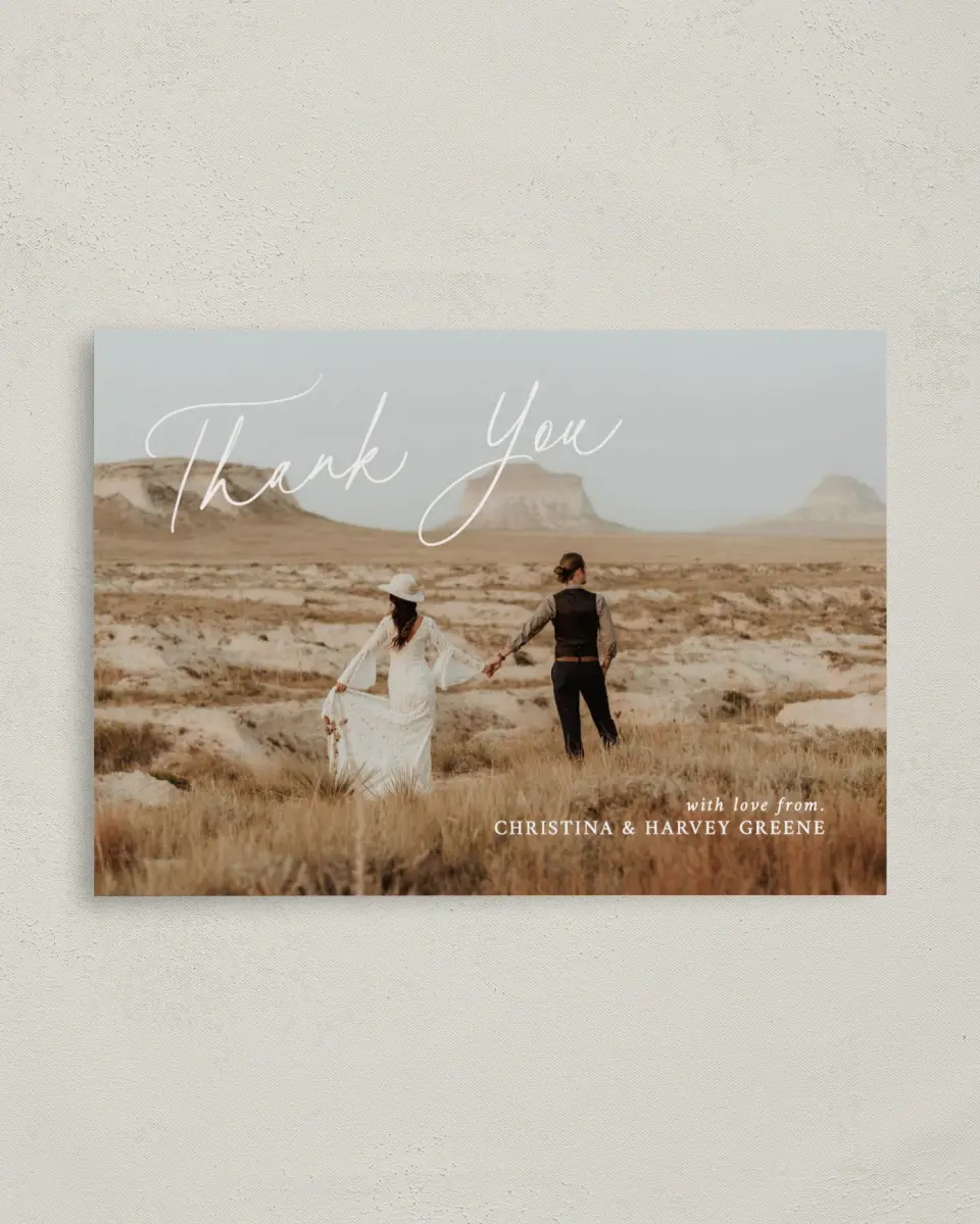 This is a 4" x 5.6" Thank You Postcard called The Christina printed in full color on Soft Touch Finish paper