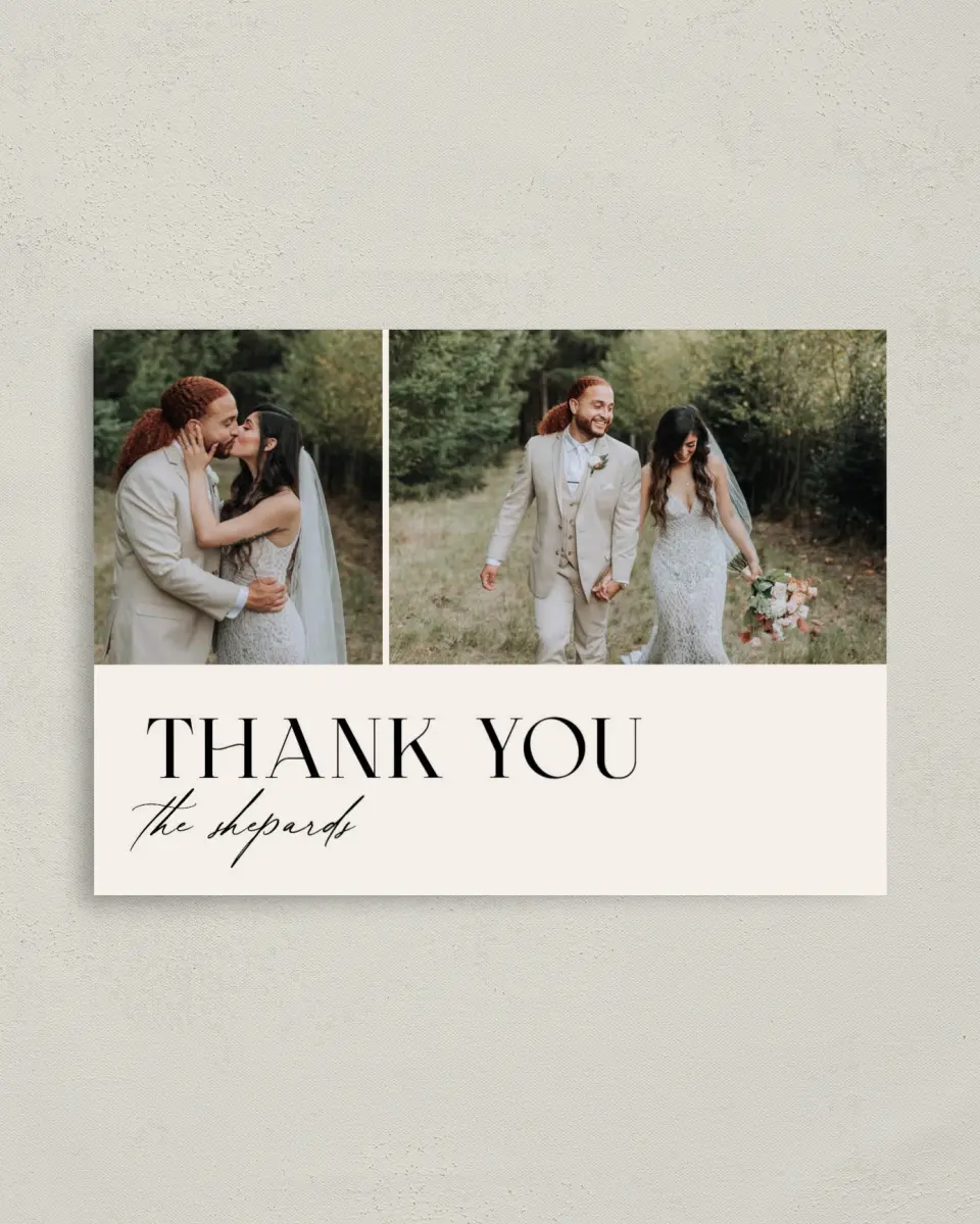 This is a 4" x 5.6" Thank You Postcard called The Nicole printed in full color on Soft Touch Finish paper