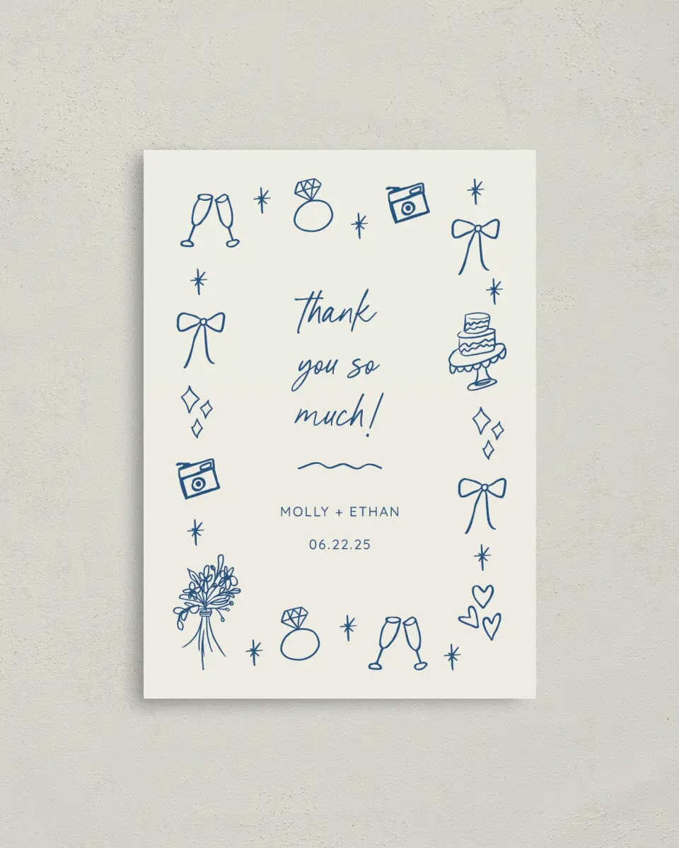 This is a 4" x 5.6" Thank You Postcard called Drawn To You printed in full color on Soft Touch Finish paper