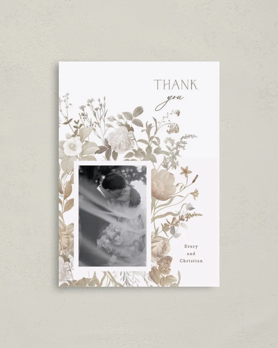 This is a 4" x 5.6" Thank You Postcard called The Everly printed in full color on Soft Touch Finish paper