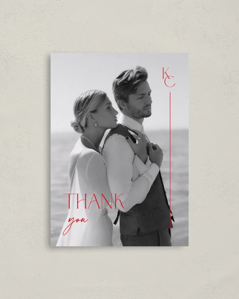 This is a 4" x 5.6" Thank You Postcard called Initial Unity printed in full color on Soft Touch Finish paper
