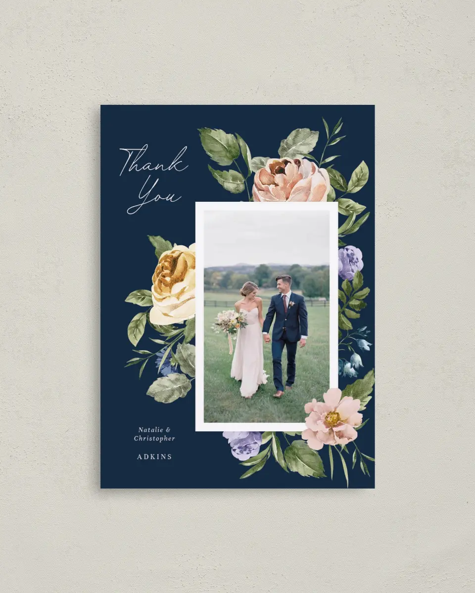 This is a 4" x 5.6" Thank You Postcard called The Natalie printed in full color on Soft Touch Finish paper