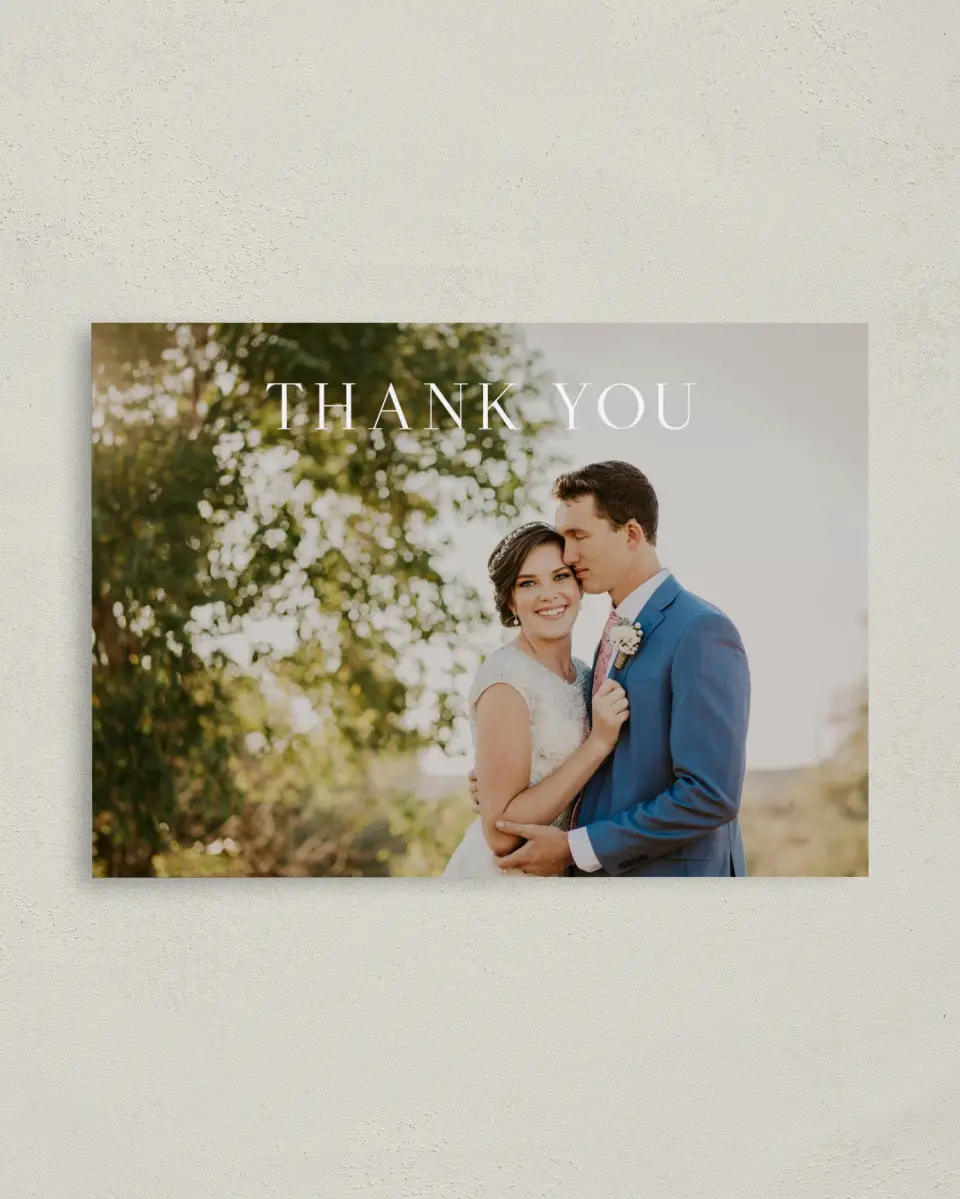This is a 4" x 5.6" Thank You Postcard called True Tradition printed in full color on Soft Touch Finish paper