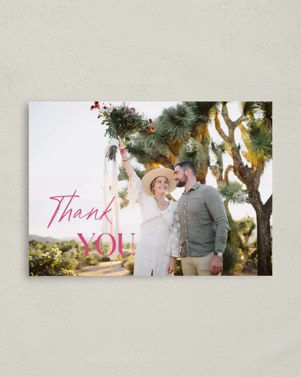 This is a 4" x 5.6" Thank You Postcard called The Andrea printed in full color on Soft Touch Finish paper