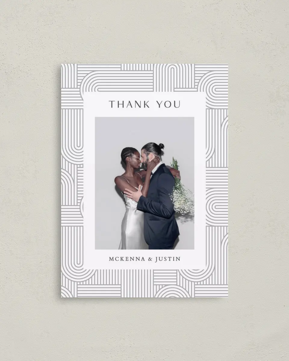 This is a 4" x 5.6" Thank You Postcard called Geometric Elegance printed in full color on Soft Touch Finish paper