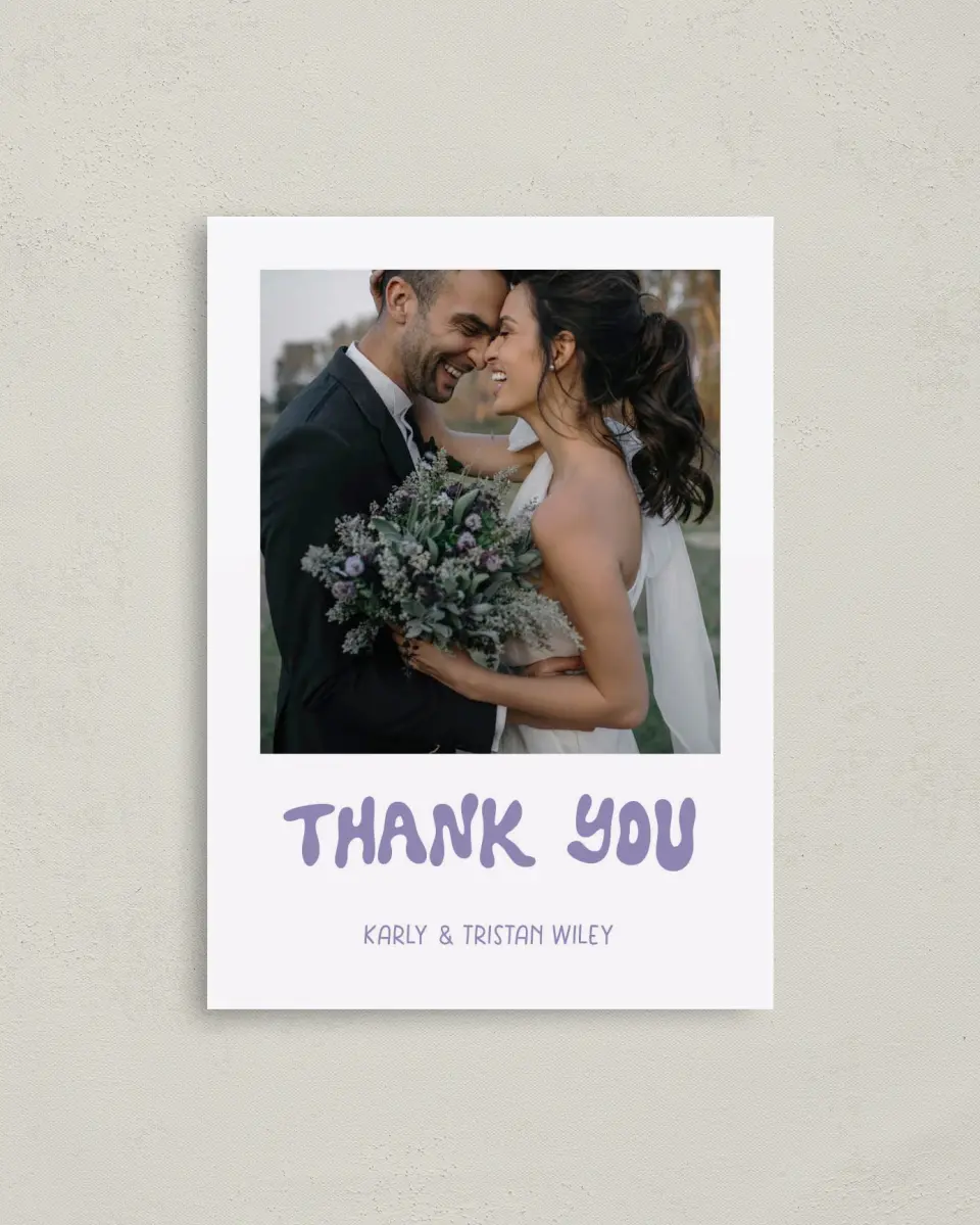 This is a 4" x 5.6" Thank You Postcard called The Karly printed in full color on Soft Touch Finish paper