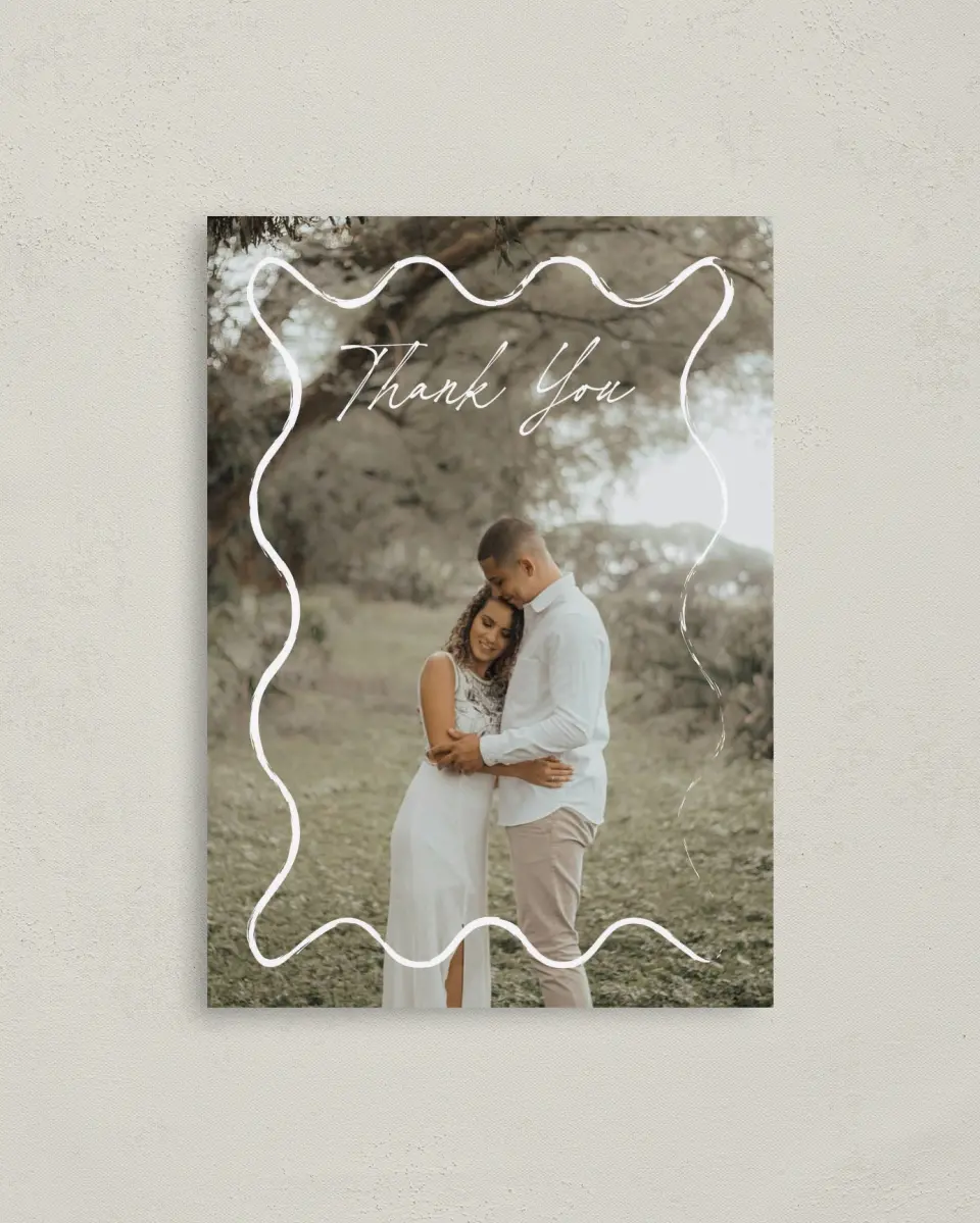 This is a 4" x 5.6" Thank You Postcard called Romantic Sketch printed in full color on Soft Touch Finish paper