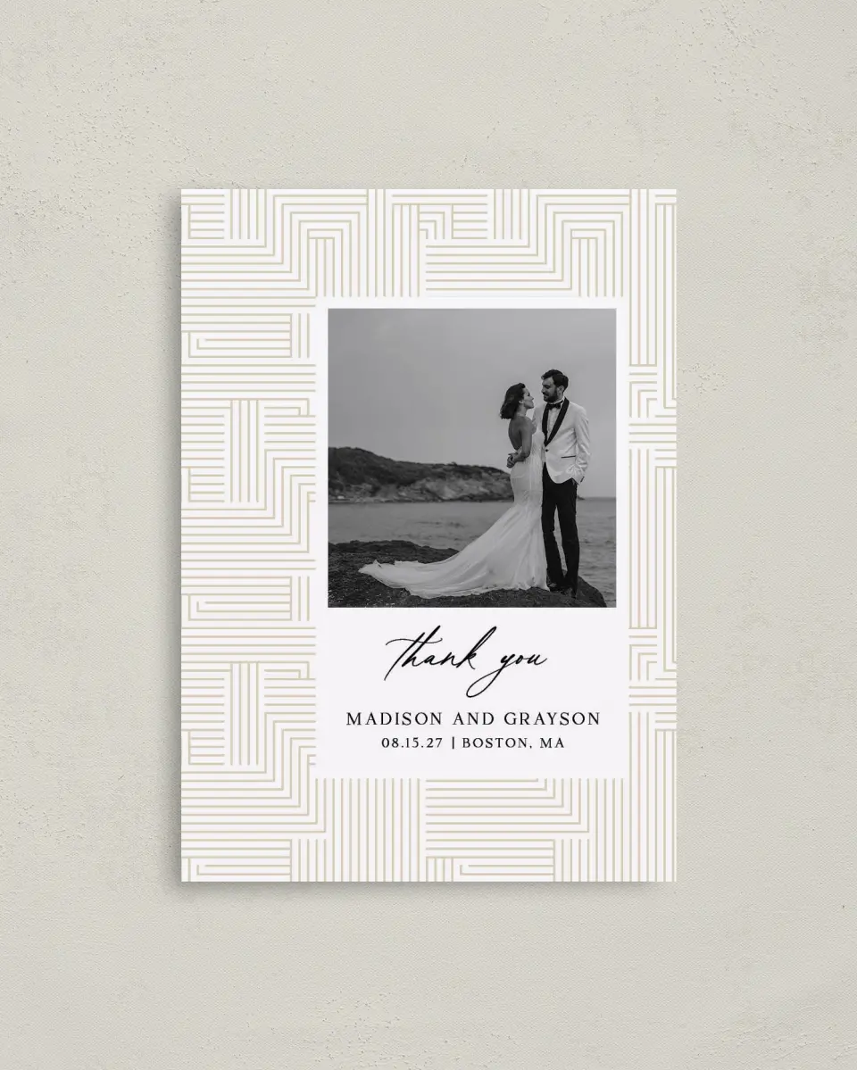 This is a 4" x 5.6" Thank You Postcard called Love Maze printed in full color on Soft Touch Finish paper