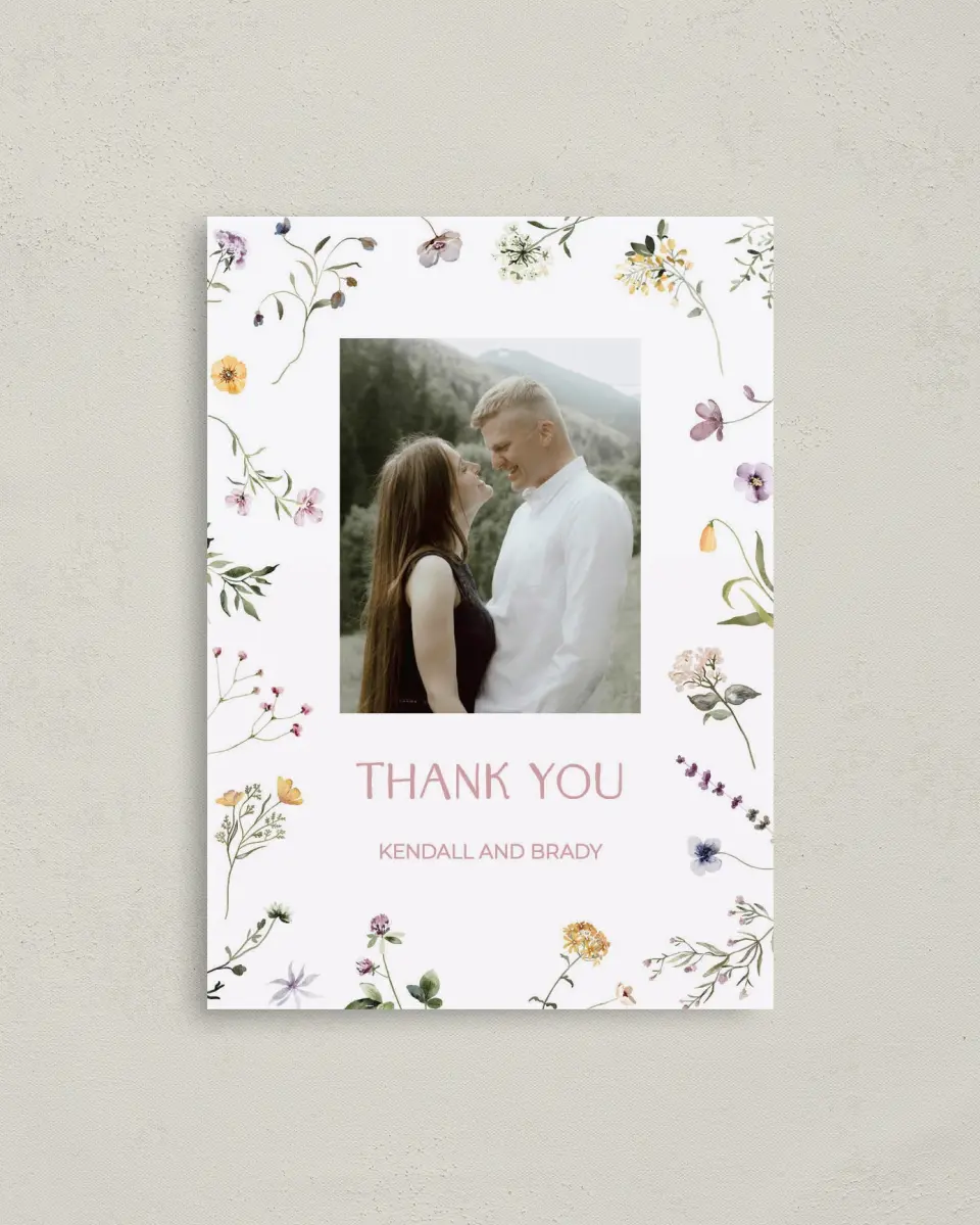 This is a 4" x 5.6" Thank You Postcard called Efflorescence printed in full color on Soft Touch Finish paper