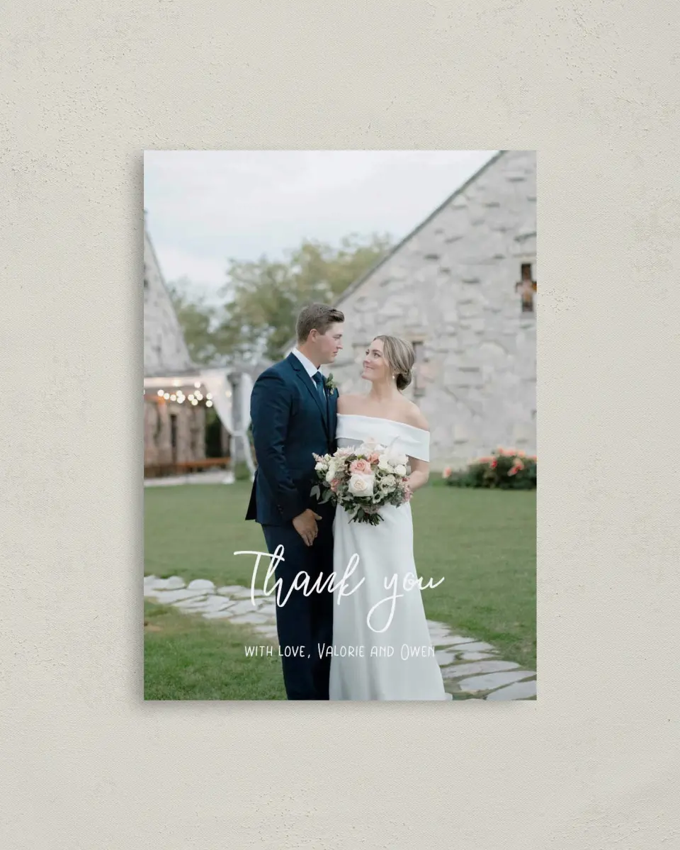 This is a 4" x 5.6" Thank You Postcard called Hopeful Floral printed in full color on Soft Touch Finish paper