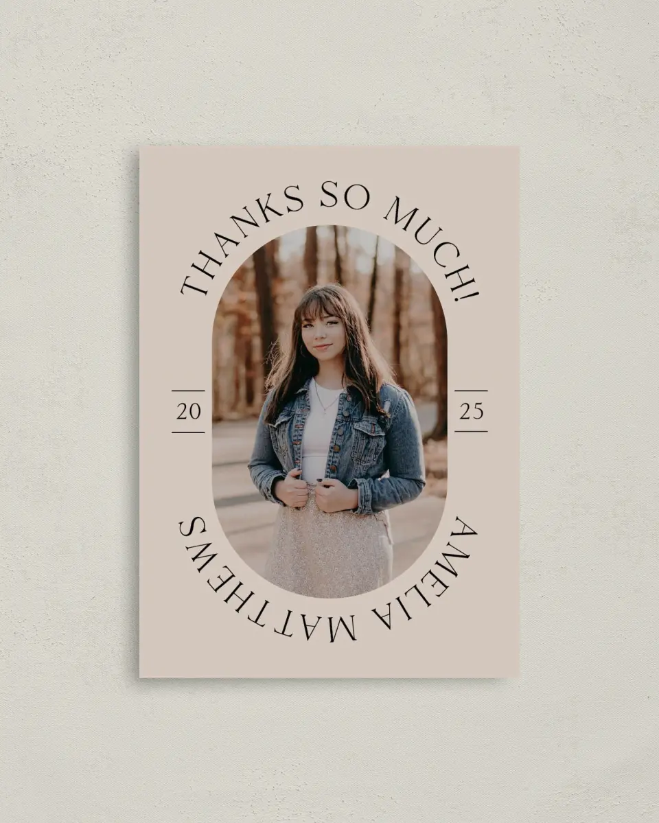This is a 4" x 5.6" Graduation Thank You Postcard called Time To Shine printed in full color on Soft Touch Finish paper