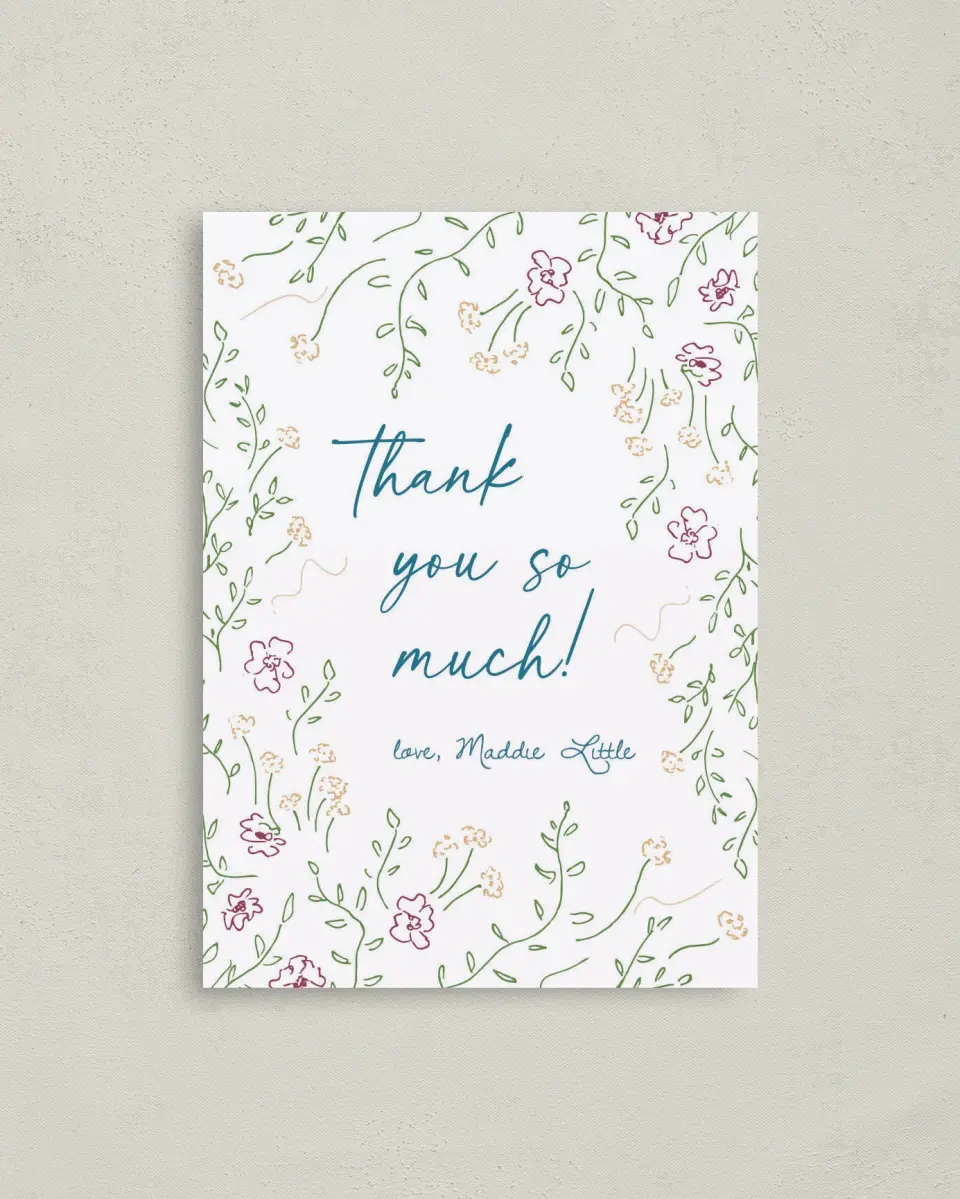 This is a 4" x 5.6" Graduation Thank You Postcard called Delicate Dreams printed in full color on Soft Touch Finish paper