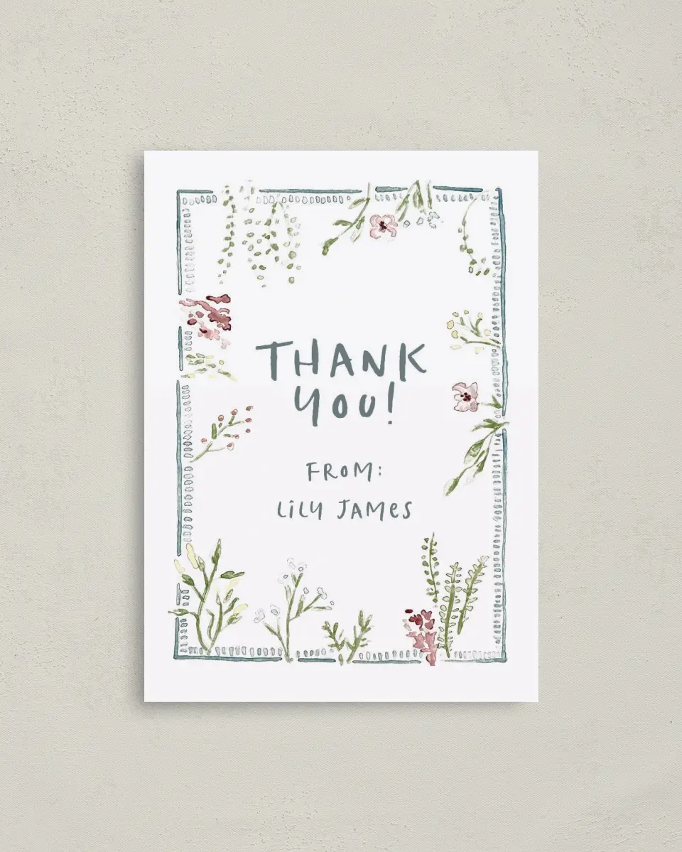 This is a 4" x 5.6" Graduation Thank You Postcard called Picking New Petals printed in full color on Soft Touch Finish paper