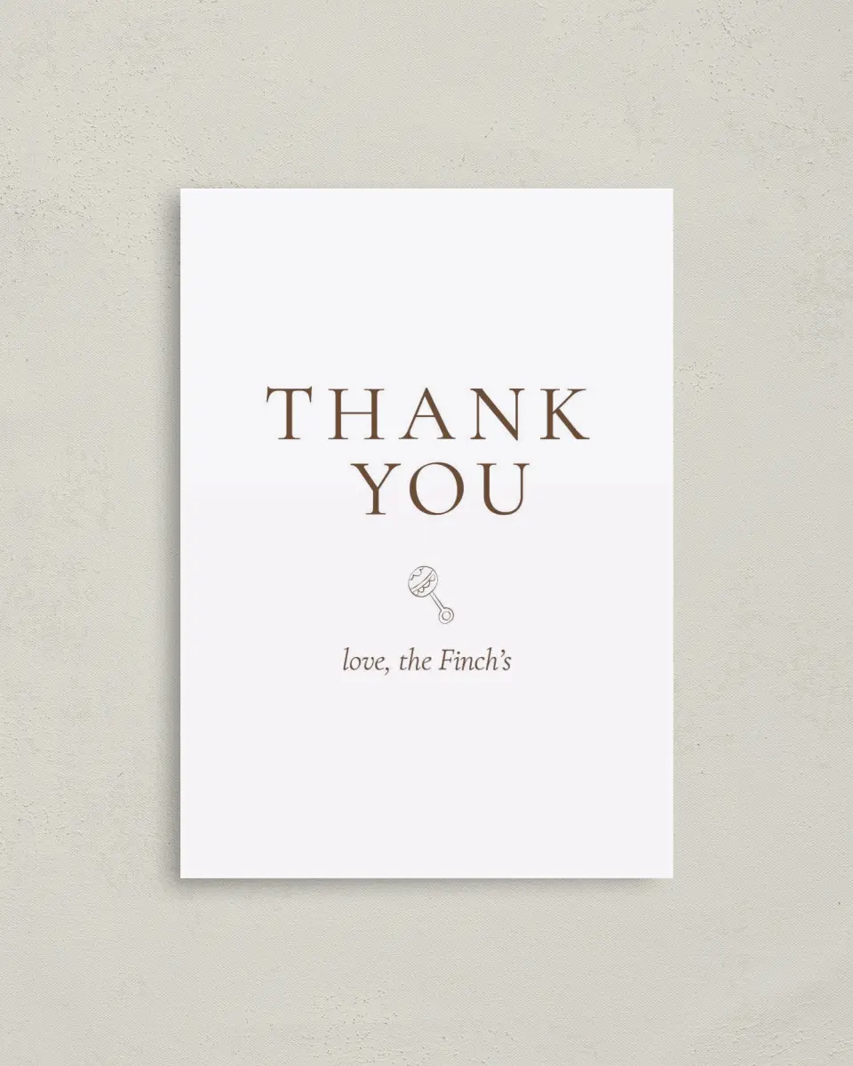 This is a 4" x 5.6" Graduation Thank You Postcard called Mini Me printed in full color on Soft Touch Finish paper