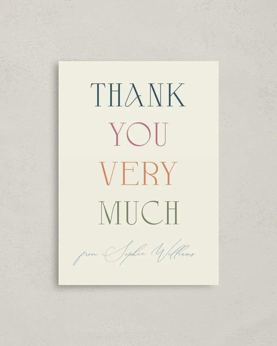 This is a 4" x 5.6" Graduation Thank You Postcard called Warm Welcome printed in full color on Soft Touch Finish paper