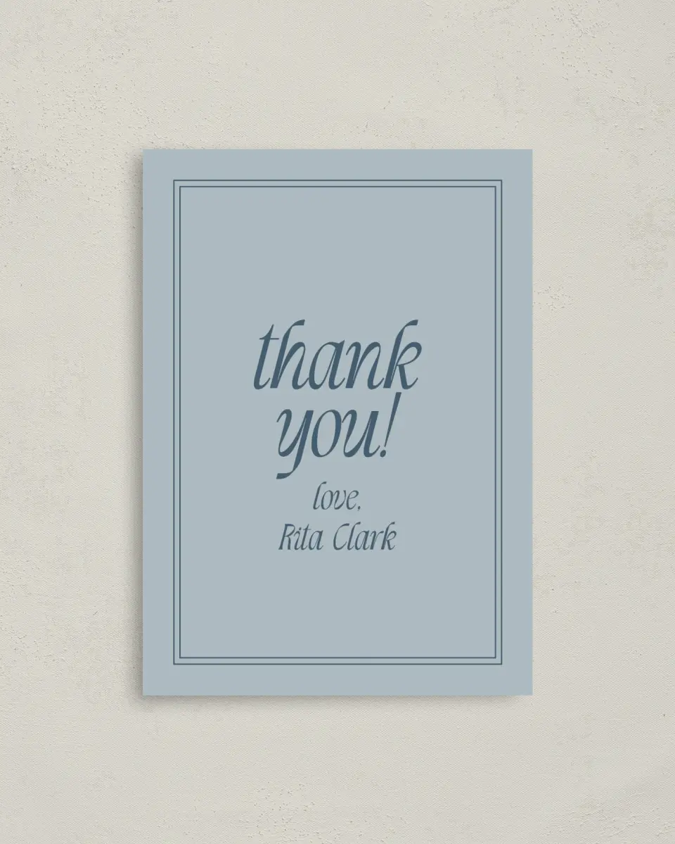 This is a 4" x 5.6" Graduation Thank You Postcard called Breezy Brunch printed in full color on Soft Touch Finish paper
