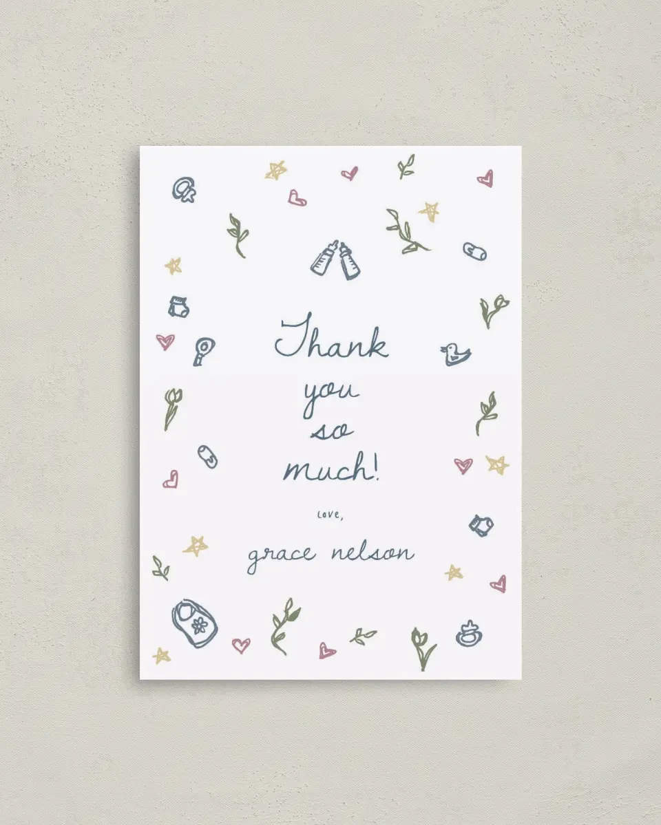 This is a 4" x 5.6" Graduation Thank You Postcard called Dainty Delight printed in full color on Soft Touch Finish paper