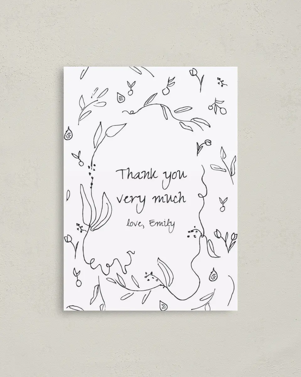 This is a 4" x 5.6" Graduation Thank You Postcard called Fruit On The Vine printed in full color on Soft Touch Finish paper