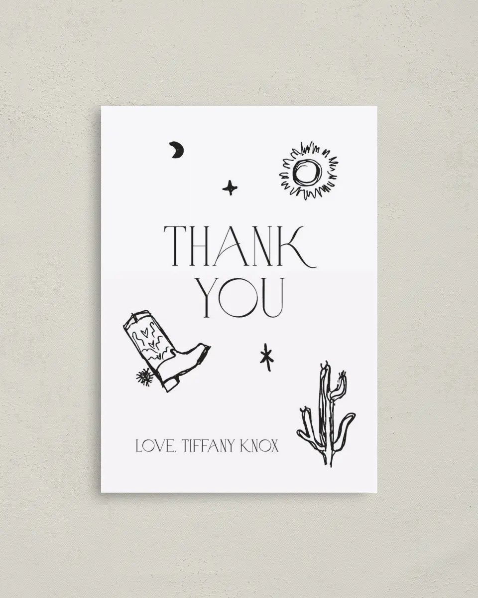 This is a 4" x 5.6" Graduation Thank You Postcard called Little Cowgirl printed in full color on Soft Touch Finish paper