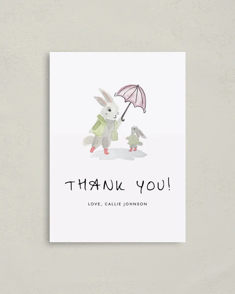 This is a 4" x 5.6" Graduation Thank You Postcard called Shower Wishes printed in full color on Soft Touch Finish paper