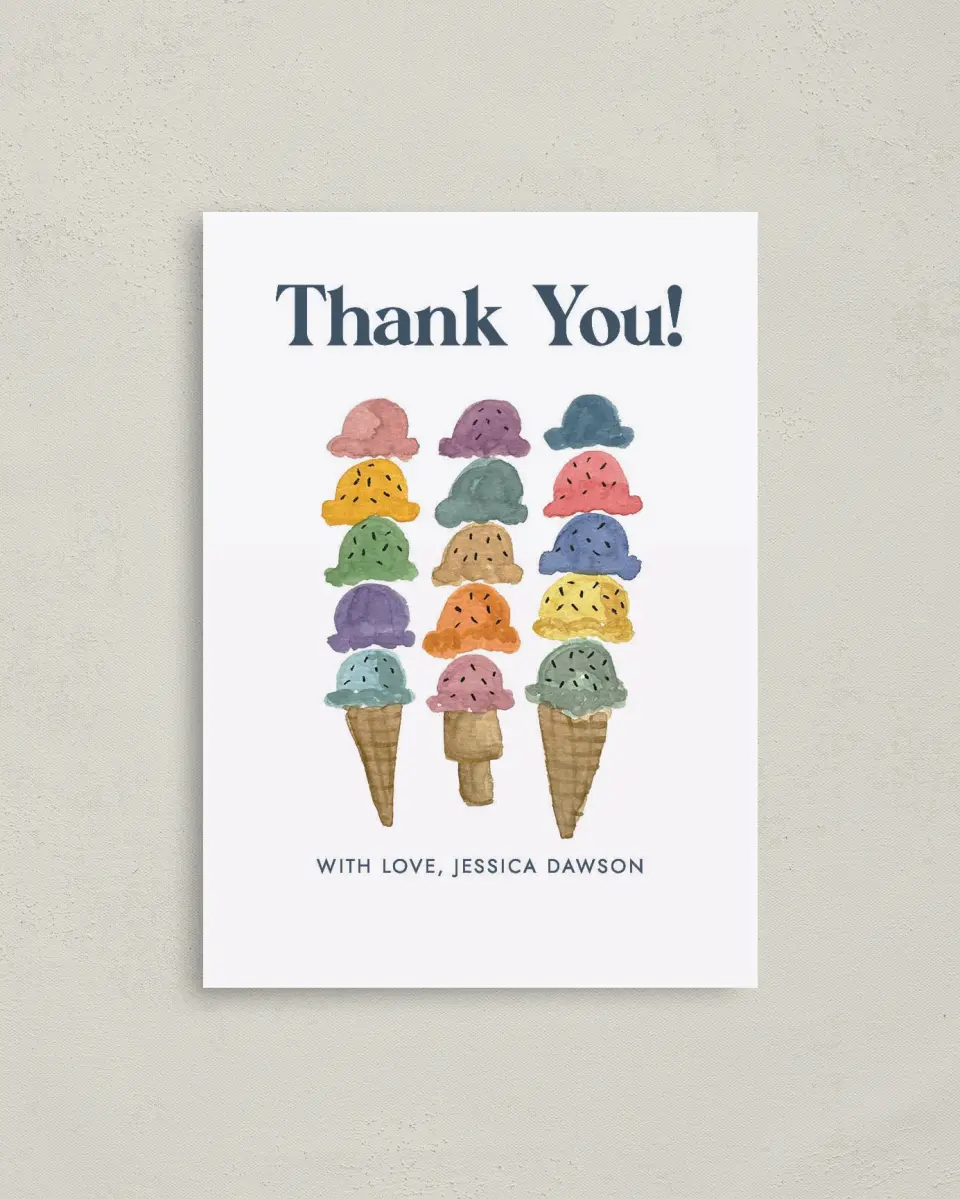 This is a 4" x 5.6" Graduation Thank You Postcard called Joy Sprinkles printed in full color on Soft Touch Finish paper