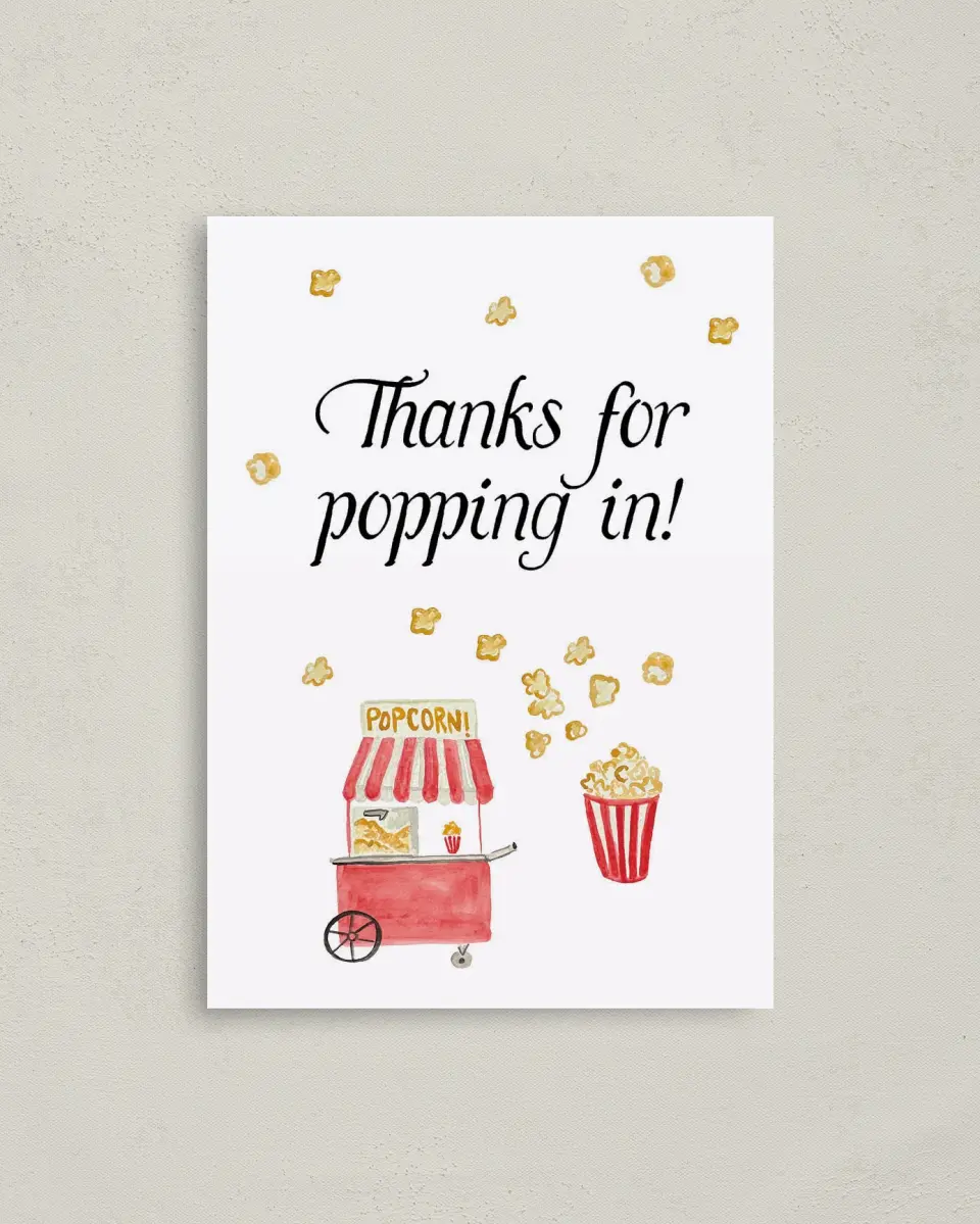This is a 4" x 5.6" Newlywed called Popped the Question printed in full color on Soft Touch Finish paper