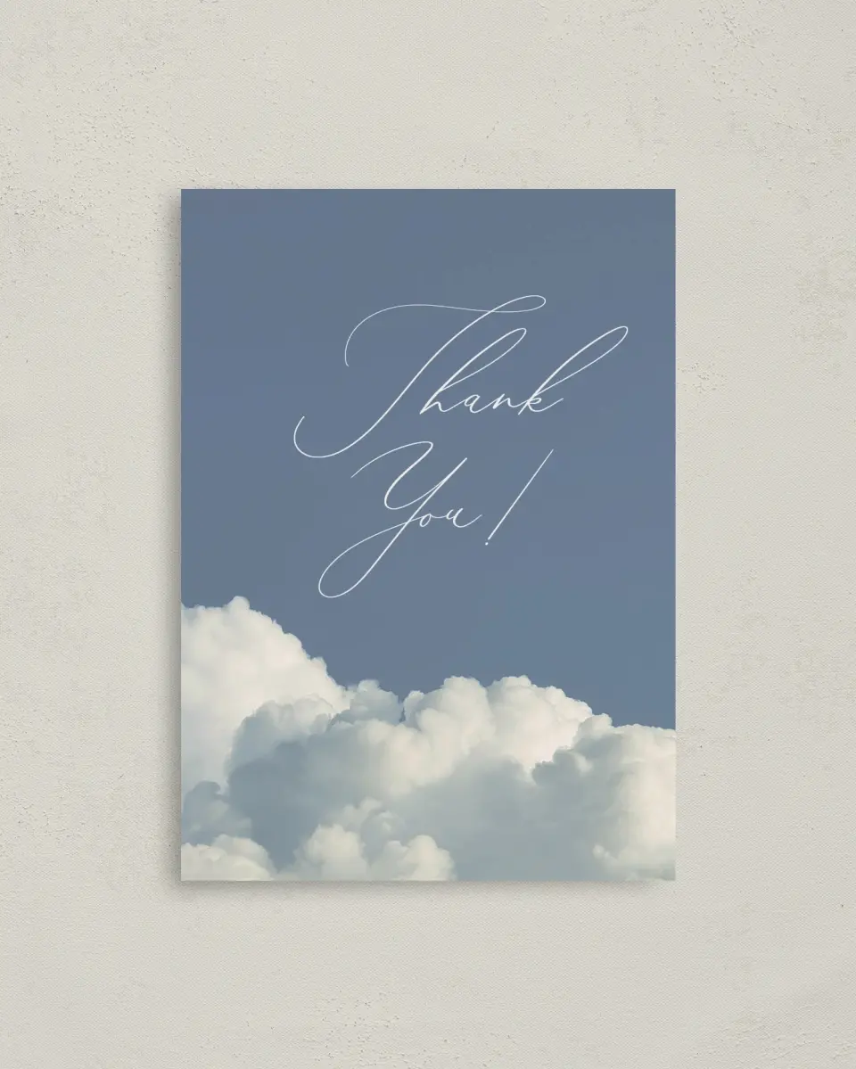 This is a 4" x 5.6" Newlywed called Cloud 9 printed in full color on Soft Touch Finish paper