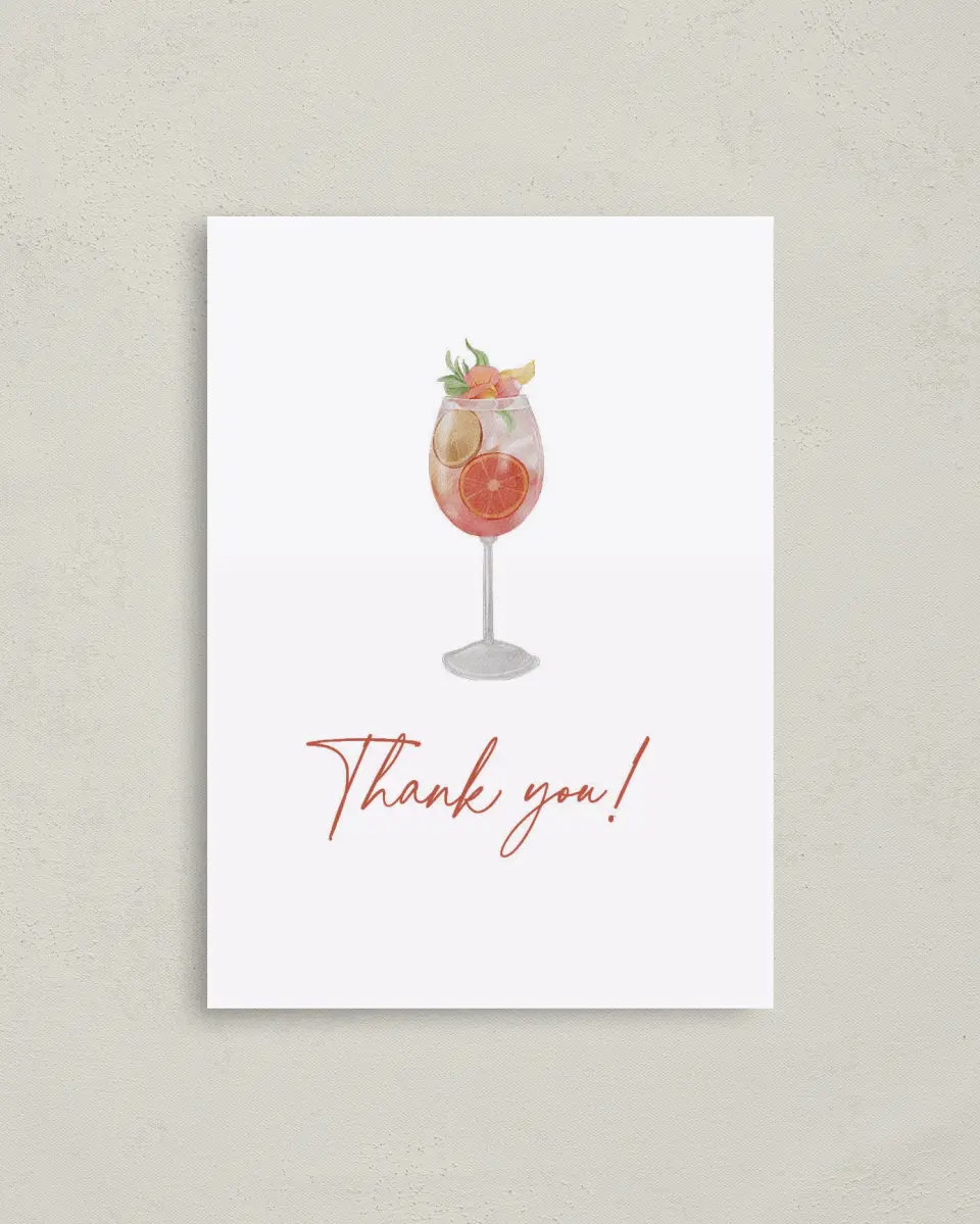 This is a 4" x 5.6" Newlywed called Love at First Spritz printed in full color on Soft Touch Finish paper
