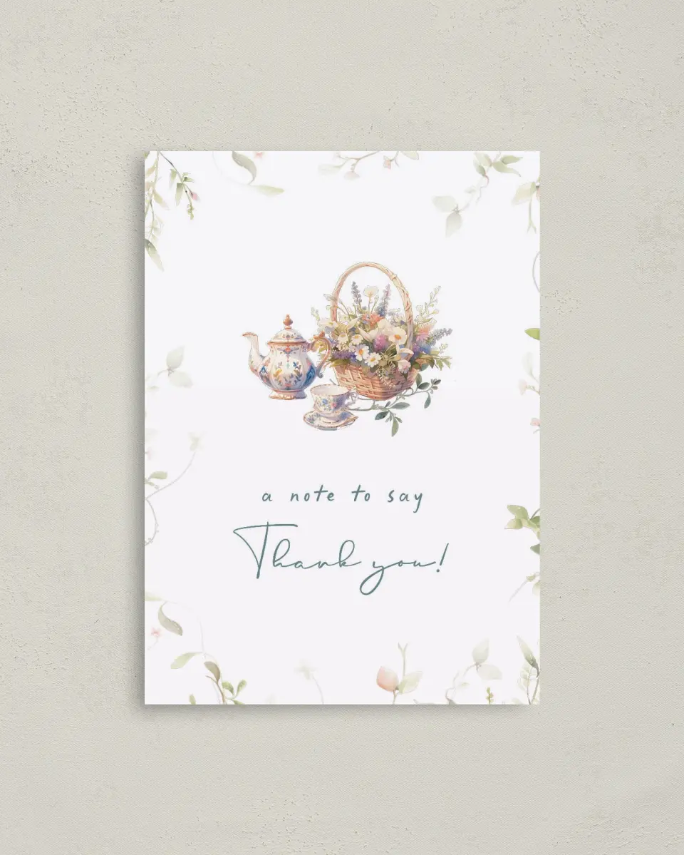 This is a 4" x 5.6" Newlywed called Tea Party for You printed in full color on Soft Touch Finish paper