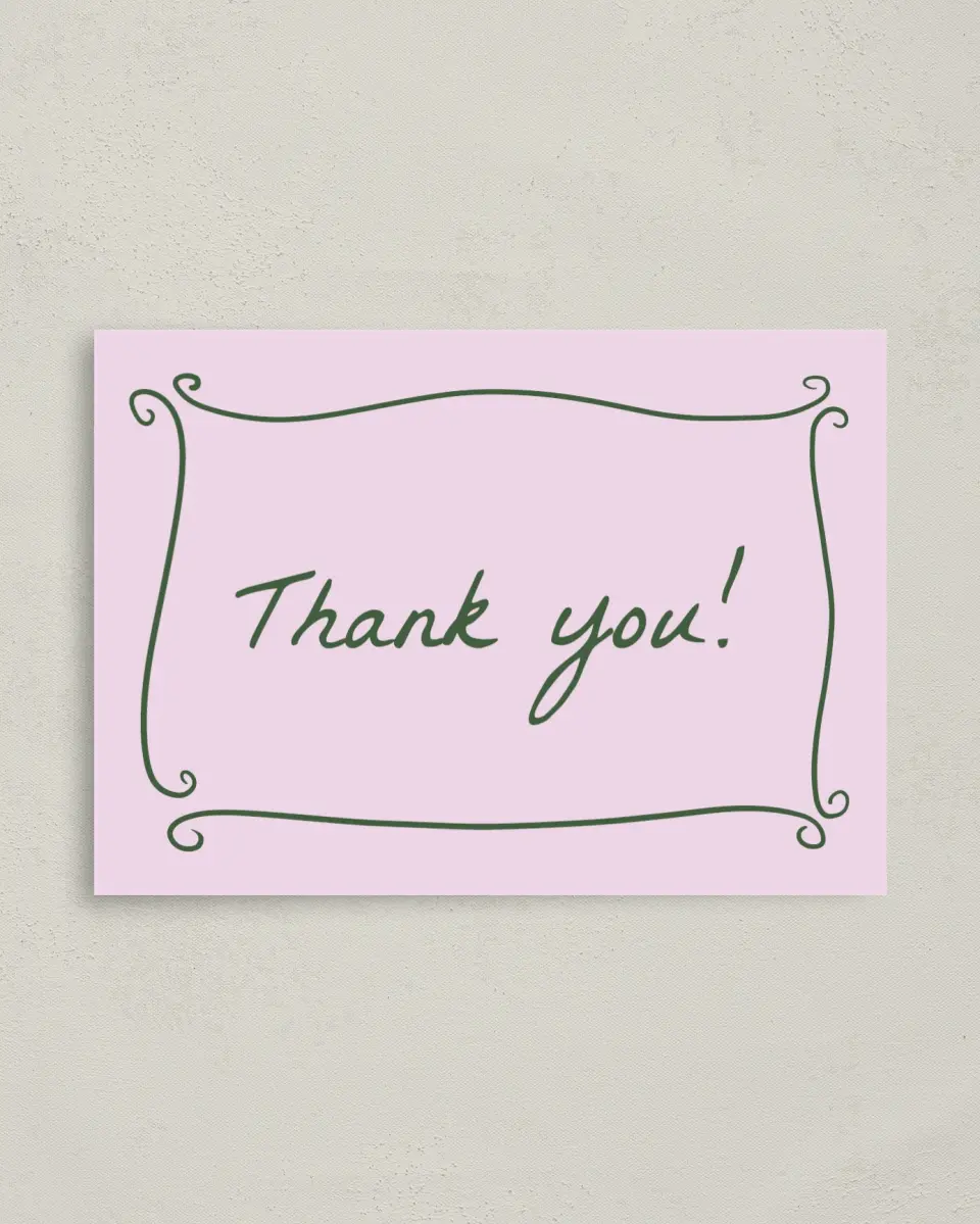This is a 4" x 5.6" Newlywed called Pretty & Frilly printed in full color on Soft Touch Finish paper