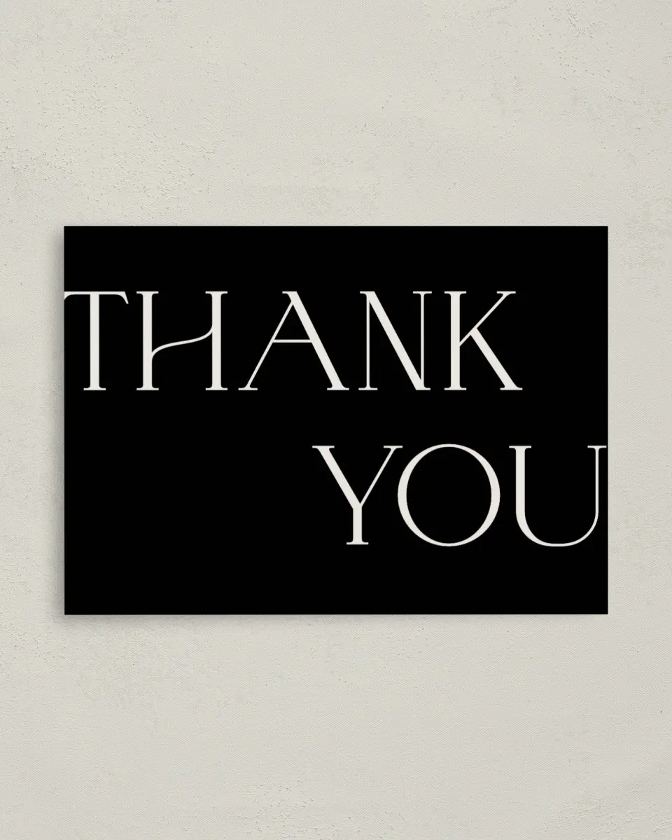 This is a 4" x 5.6" Thank You Card called Big 50 printed in full color on Soft Touch Finish paper