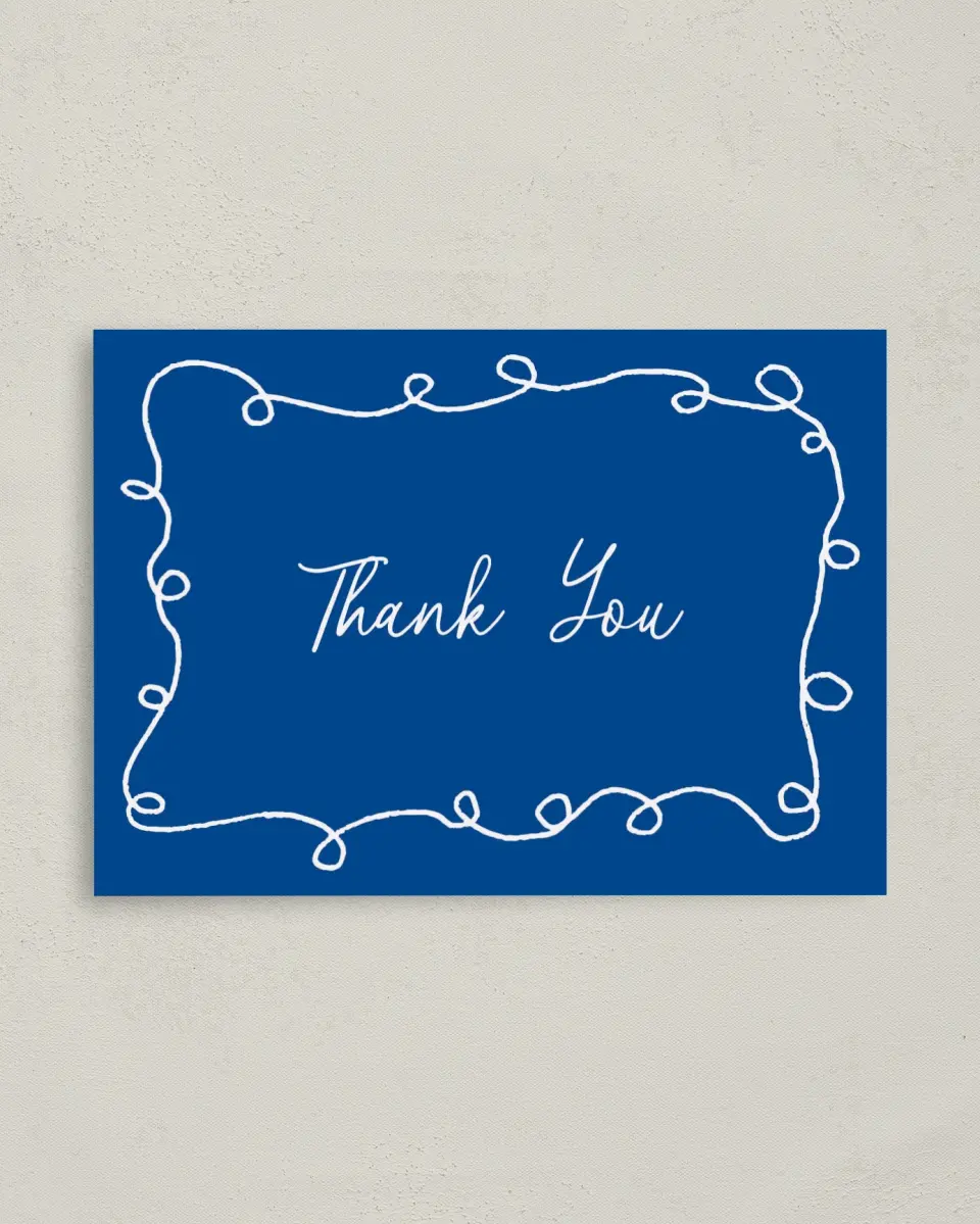 This is a 4" x 5.6" Thank You Card called Birthday Brunch printed in full color on Soft Touch Finish paper
