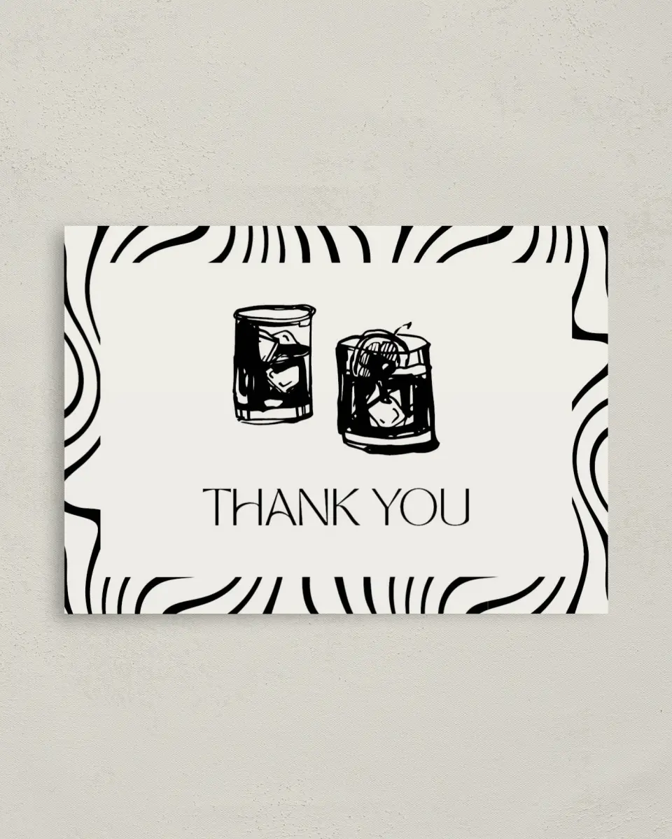 This is a 4" x 5.6" Thank You Card called Old Fashioned printed in full color on Soft Touch Finish paper