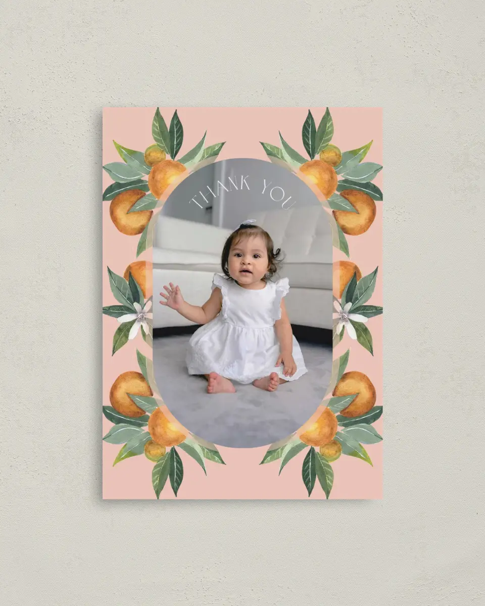 This is a 4" x 5.6" Thank You Card called Our Cutie printed in full color on Soft Touch Finish paper