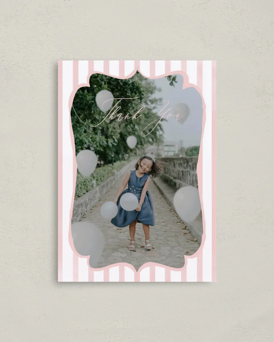 This is a 4" x 5.6" Thank You Card called Birthday Tea printed in full color on Soft Touch Finish paper