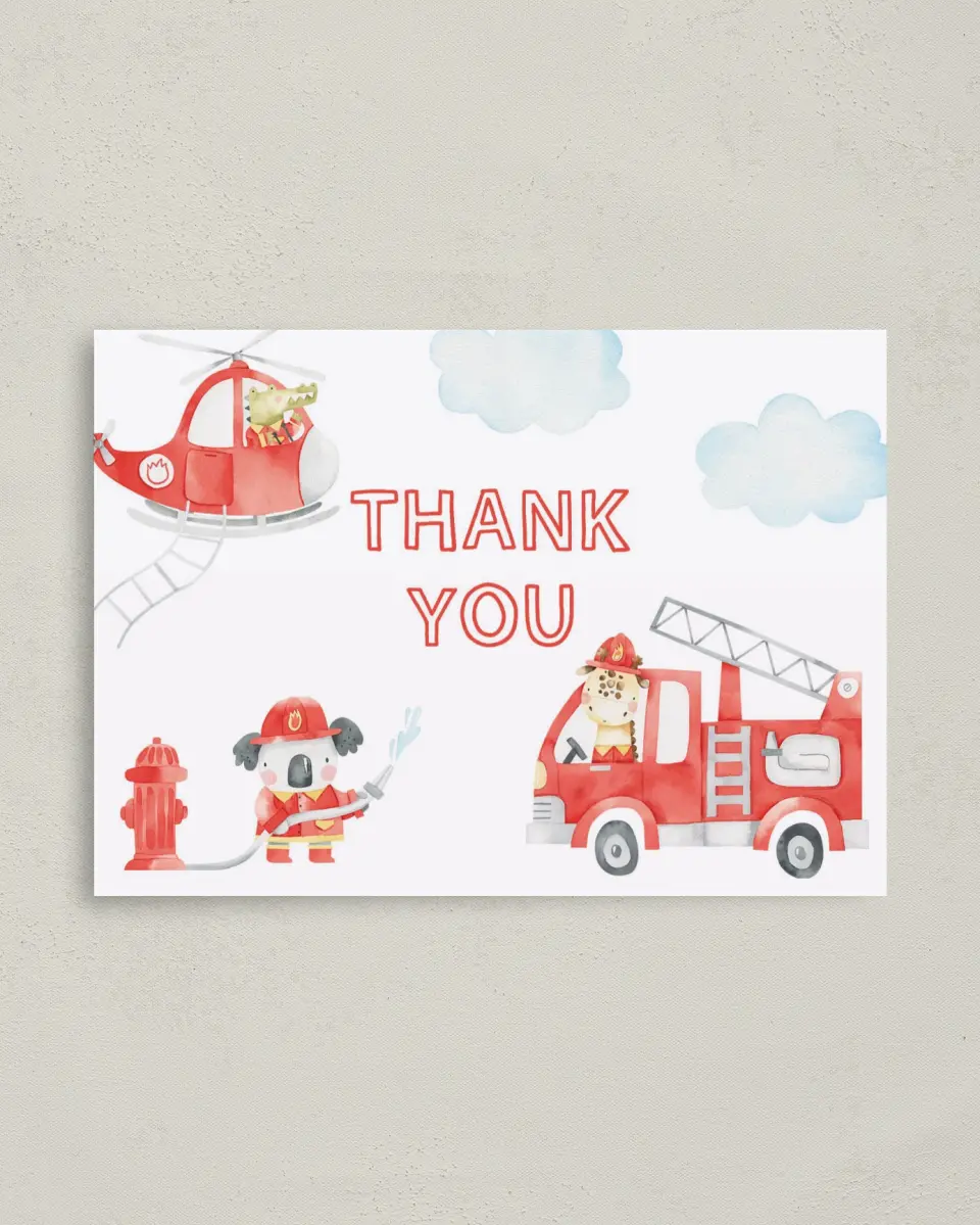 This is a 4" x 5.6" Thank You Card called Two the Rescue printed in full color on Soft Touch Finish paper