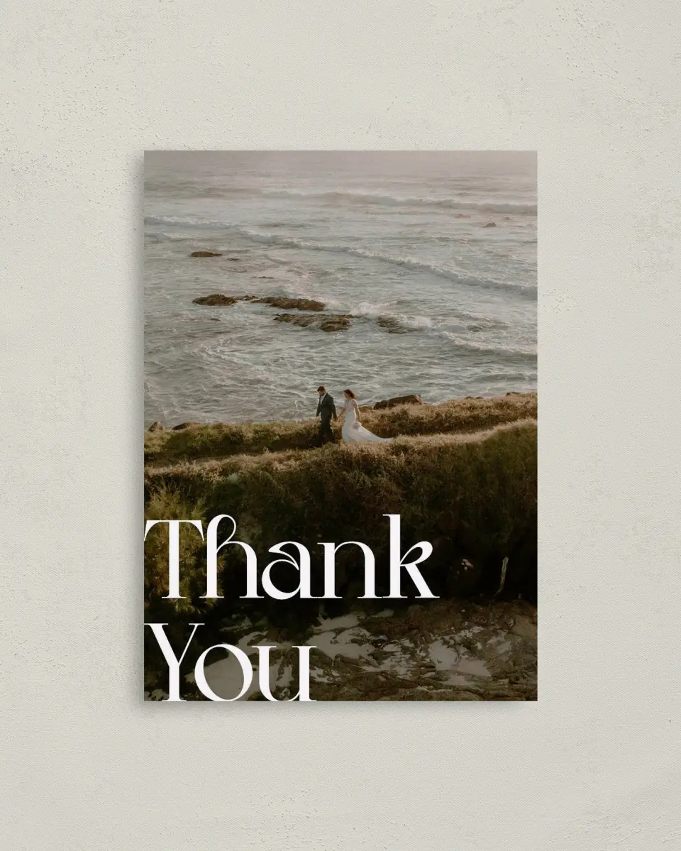 This is a 4" x 5.6" Thank You Postcard called The Abigail printed in full color on Soft Touch Finish paper